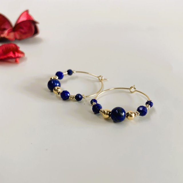 Petites créoles en lapis lazuli 5 pierres