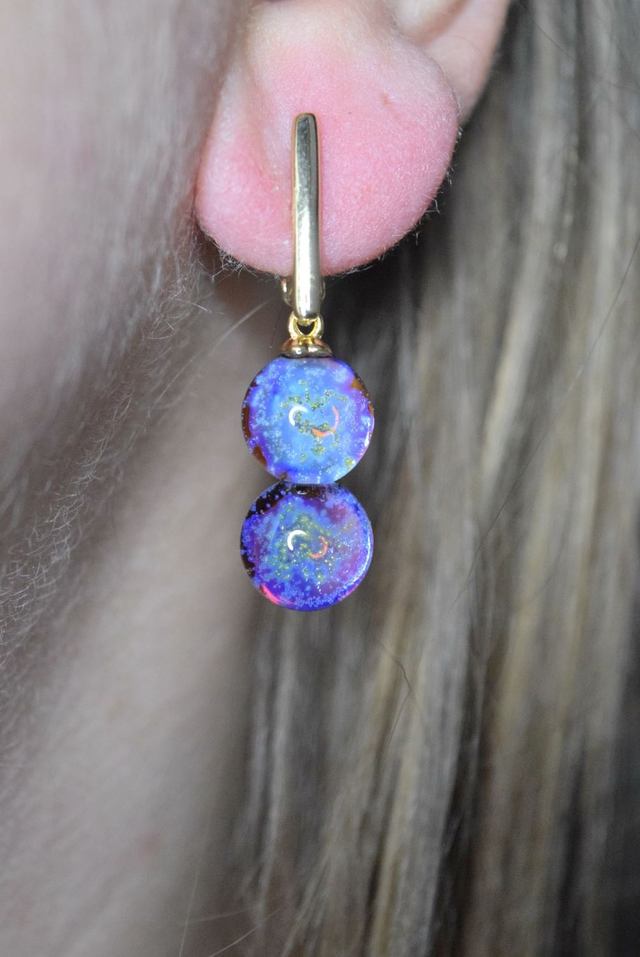 DORMEUSES DOUBLE VOIE LACTÉE AMBRE MONTURE OR (DVL19)