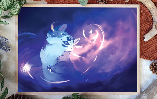 Tirage Premium A3 Lottie Galaxie Corgi