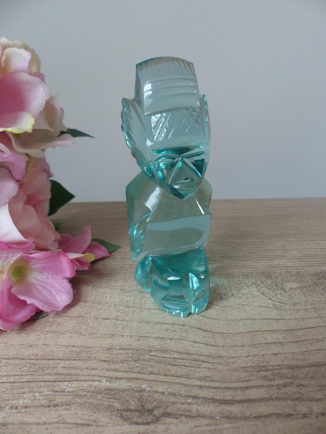 Sculpture Vintage en Verre Poli – Art Inca Maya Aztèque – Figurine de Guerrier ou Dieu – Fabriquée au Mexique – Objet de Collection Rare