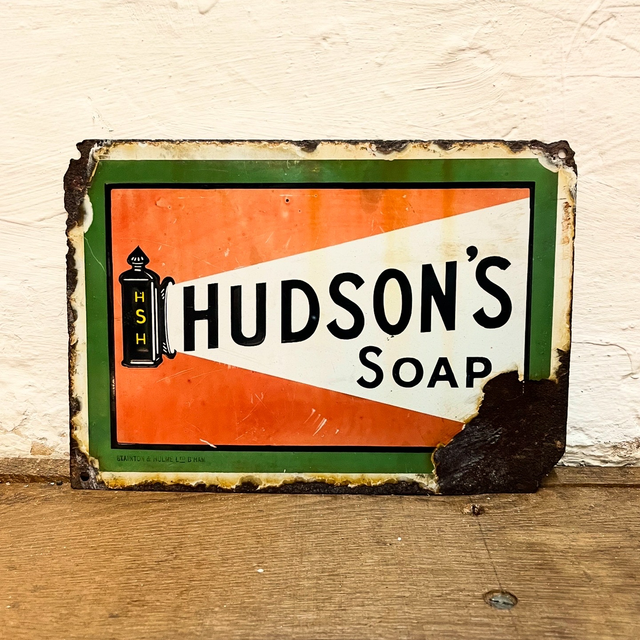 Early Hudson’s Soap Single Side Pictorial Enamel Advertising Sign