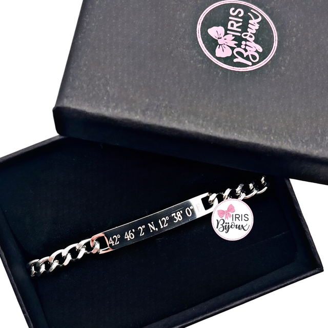 Bracciale uomo con coordinate geografiche incise 