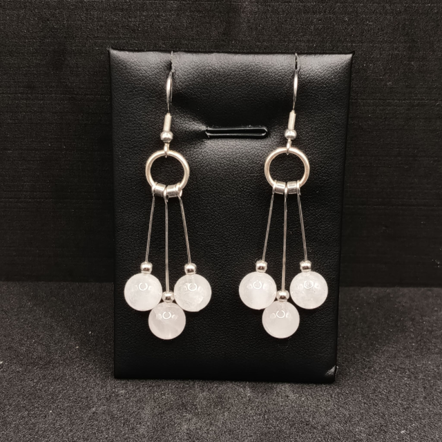 Boucles d’oreilles acier inox &amp; quartz rose – Design pendule bohème