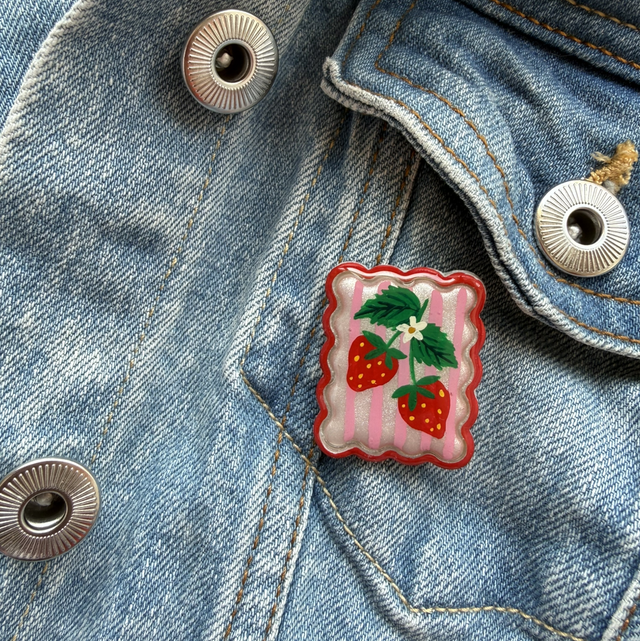 Strawberry Postage Stamp Pin Badge