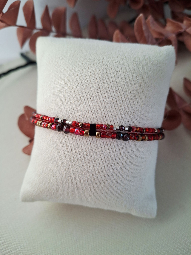 Bracelet double Équinoxe - rouge argenté 