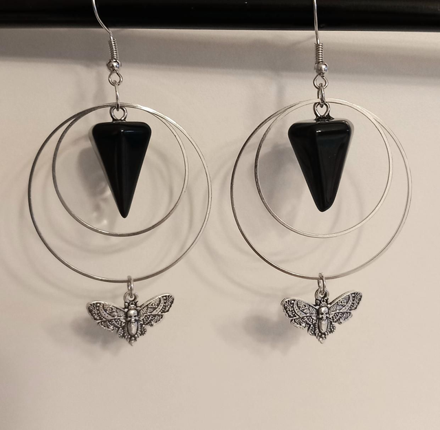 Black pendulum deathmoth earrings
