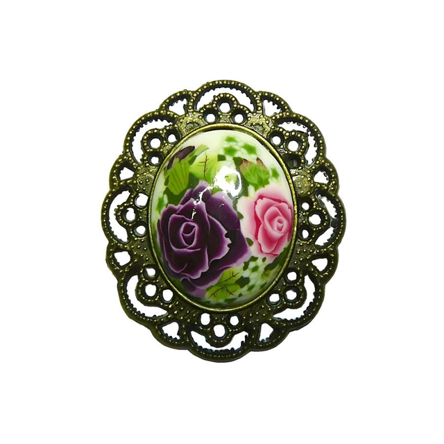 Broche rétro ovale deux roses