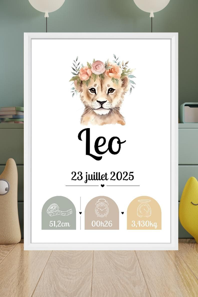 Toile de naissance personnalisée encadrée – Cadeau de naissance unique – Décoration chambre bébé – Souvenir doux et poétique