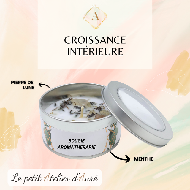 Bougie aromathérapie Croissance Intérieure - Pierre de Lune &amp; Menthe