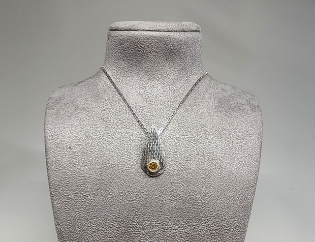 Teardrop with citerine cubic zirconia fine silver pendant