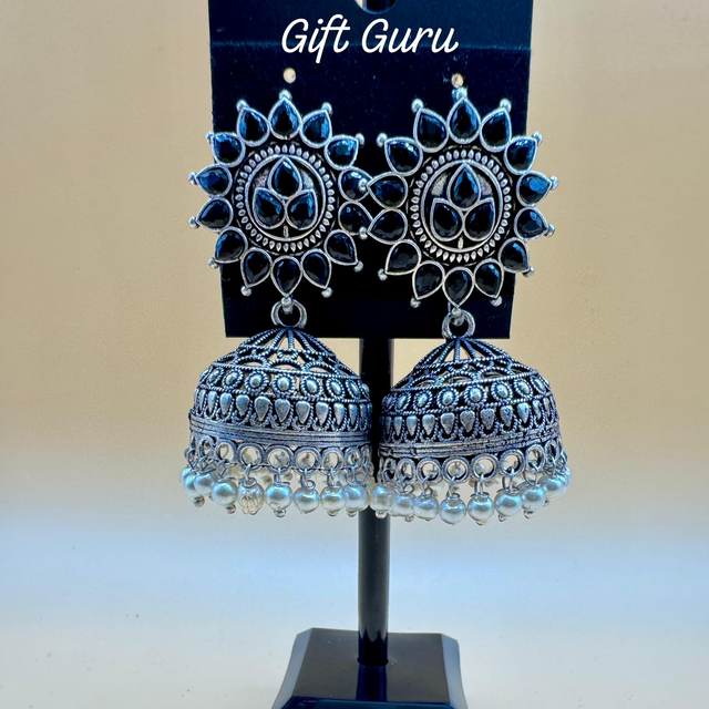 Oxidised Jhumkas Black stone