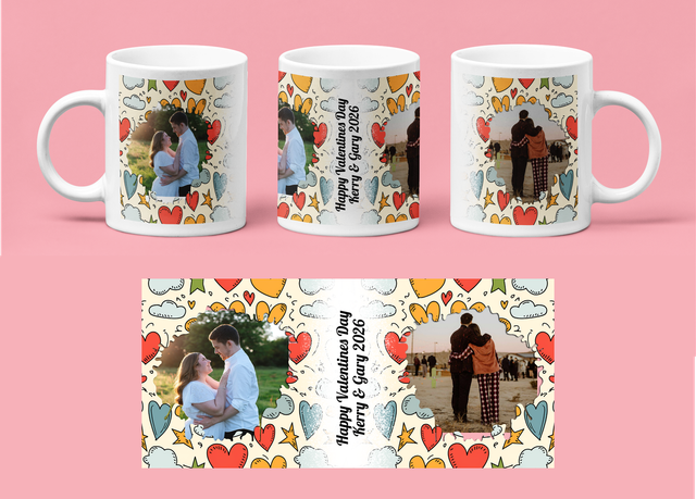 Valentines Day Mug - Personalised - Coloured Hearts
