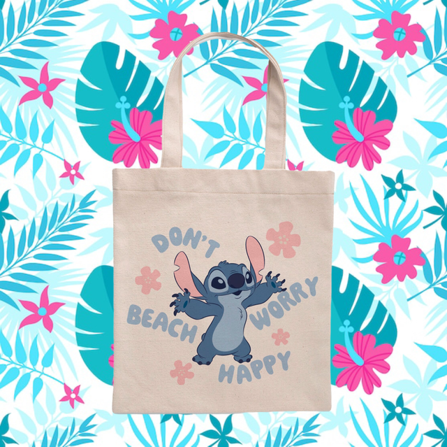 STITCH CANVAS ‘DON’T WORRY BEACH HAPPY’ TOTE BAG