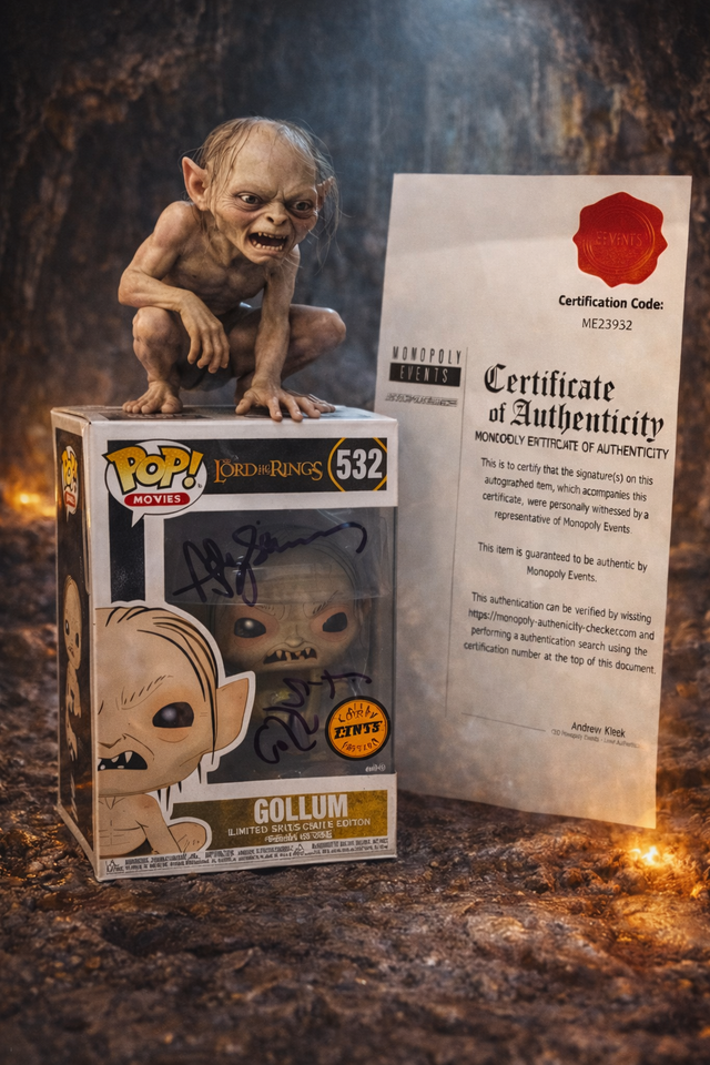 Funko Gollum #532 - El Señor de los Anillos Chase firmado por Andy Serkis Certificate COA