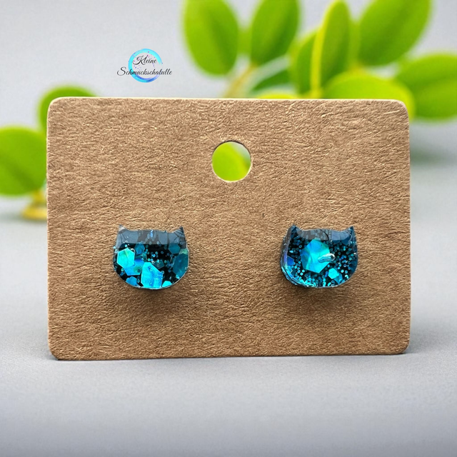 Ohrstecker Katze, türkis Glitter / silber oder schwarz