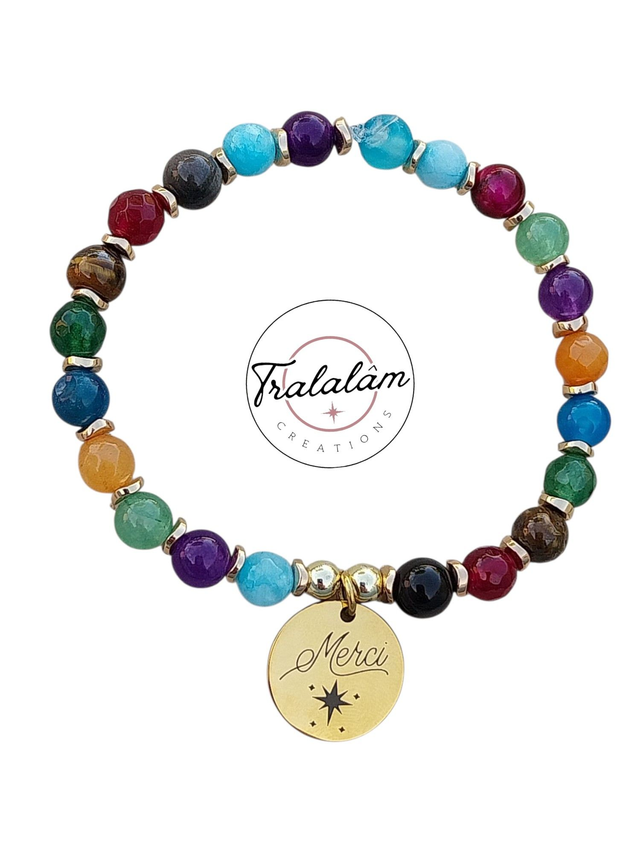 ✨Bracelet MERCI doré perles pierres multicolores✨