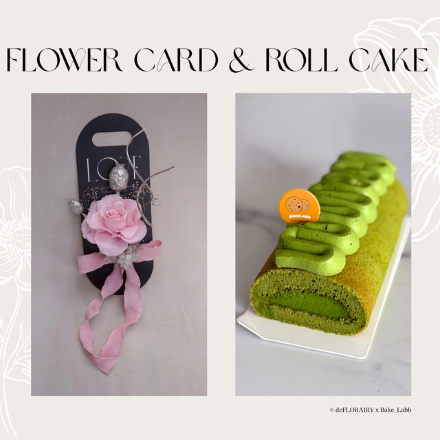 Pink: Love in Bloom Flower Card &amp; Roll Cake | Direct Home Delivery | 4 Days in Advance