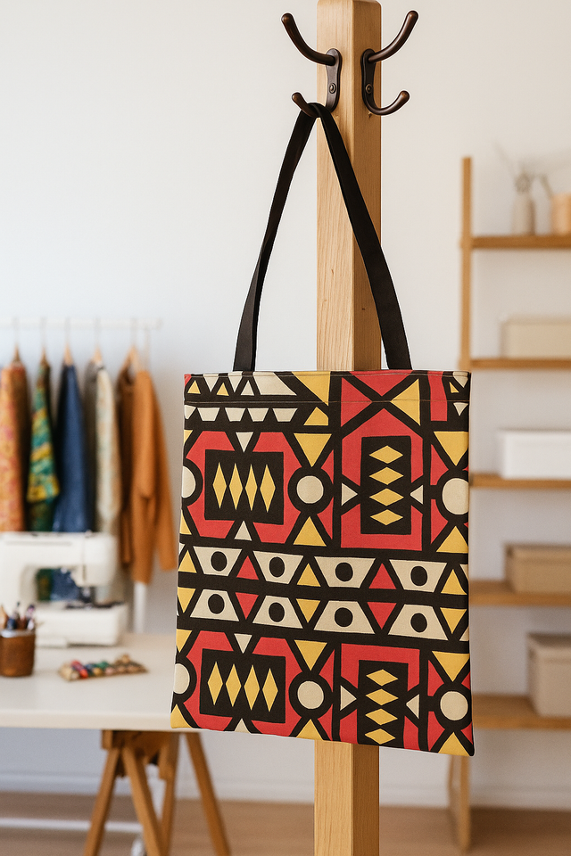 Sac Fourre-Tout Imprimé Wax Bogolan Rouge – Élégance Ethnique & Praticité Quotidienne