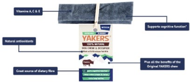 Yakers 100% Natural, long lasting dog chew Superfoods-Blueberry-Medium size