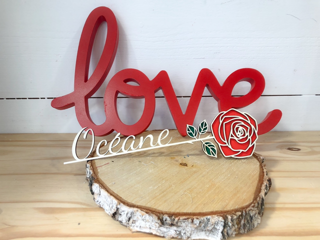 Rose en bois + prénom 