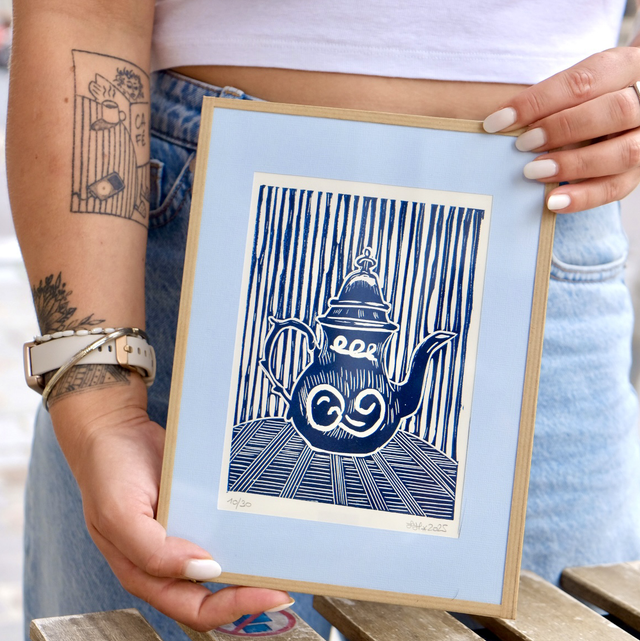 Théière marocaine encadrée 18x14 cm finition kraft gommé