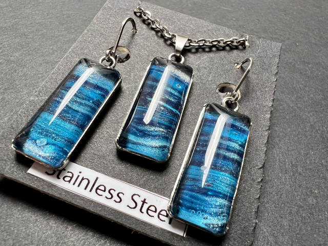 Blue Fluid Art Jewellery Set
