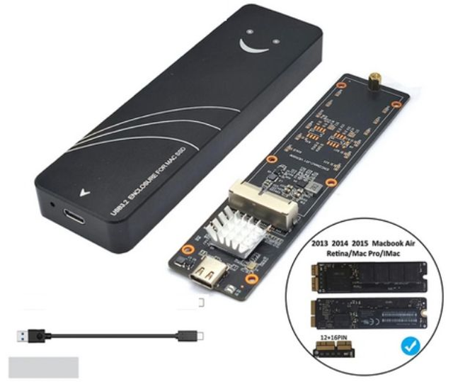 Macbook SSD Gehäuse NVMe M2 SSD Apple Macbook Air Pro Retina 2013 2014 2015 2016 2017 USB 3.2 to MAC M.2 Box 12+16 Pin 