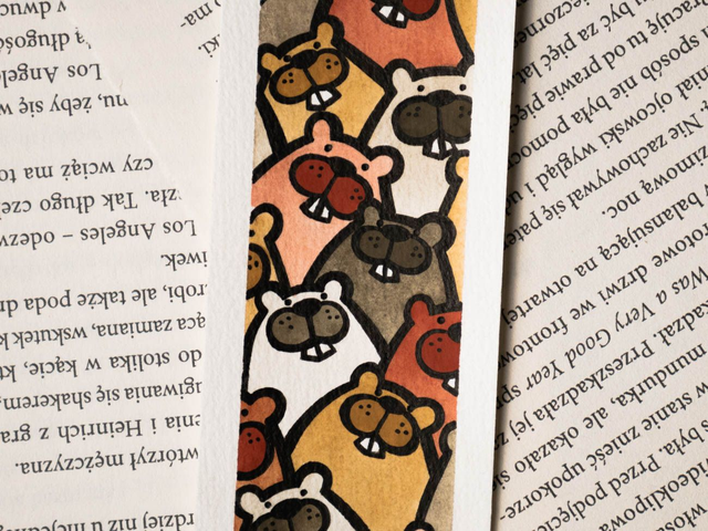 BOBRY zakładka do książki, ręcznie malowana akwarela