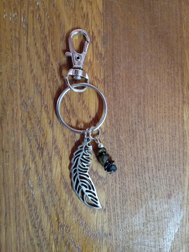 Leaf Silver Charm & assorted gemstone chips Keyring and Clip