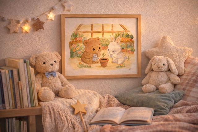 L'heure de jardiner - Aquarelle originale 21x29,7 cm