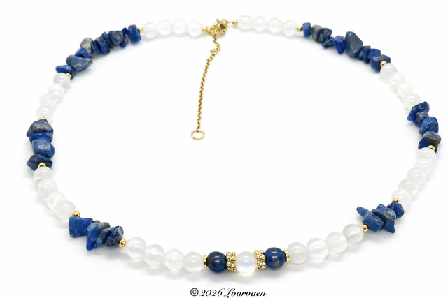 Collier« Loarglez » Lapis-Lazuli &amp; Sélénite – Acier inoxydable doré à l’or fin