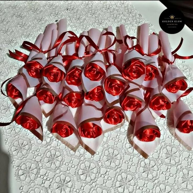 Flor rosa  eterna  cinta de tela 