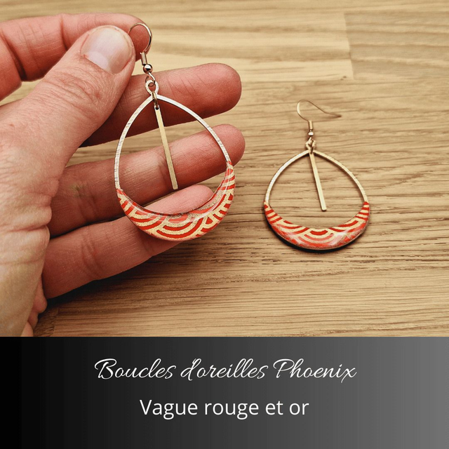 Boucles d'oreilles Phoenix - Rouge, or