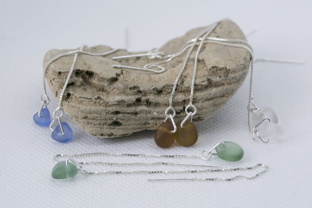 Sterling silver sea glass thread earrings