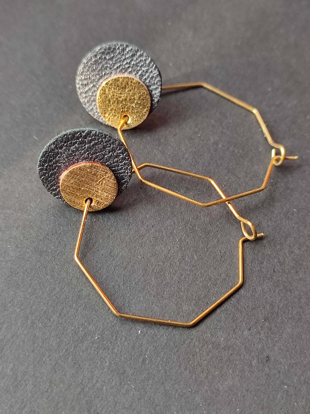 Z-Créoles cuir dorée et argenté, pièce unique, acier inoxydable doré -sans nickel 