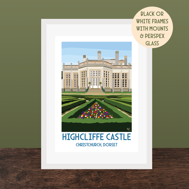Highcliffe Castle, Travel Poster Print - Vintage Style Dorset Wall Art