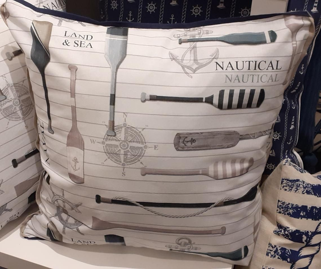 Handmade Kissenhülle maritim mit Druck Paddel