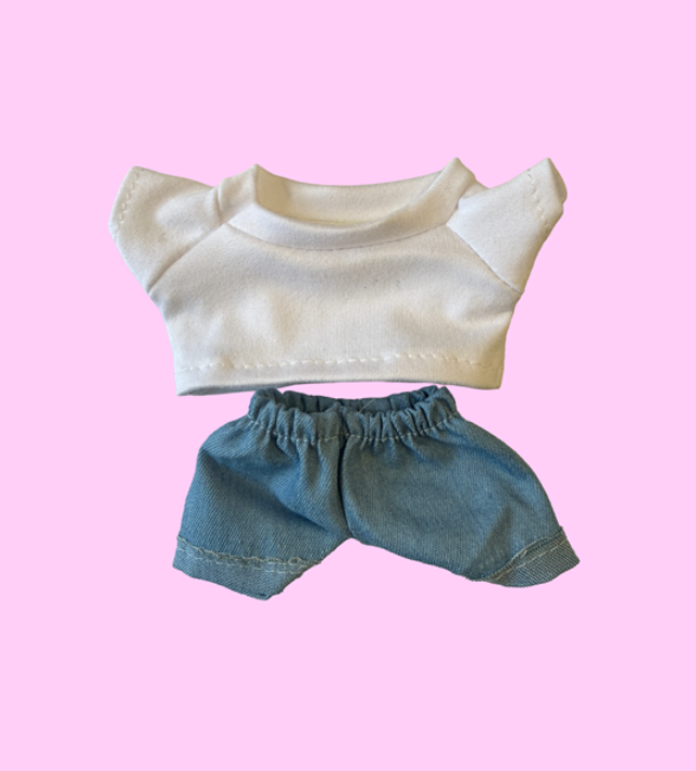 17cm Doll Costume (White Top Denim Jean)