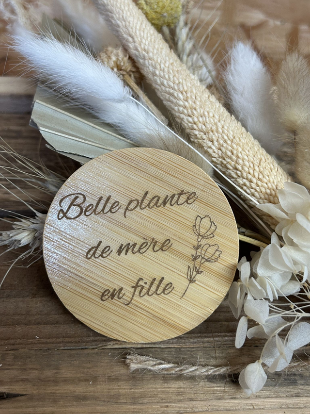 Miroir en bambou gravé "Belle plante de mère en fille"