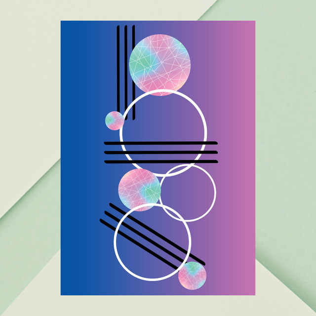 Geometric Abstract Circles on Blue-Purple Gradient