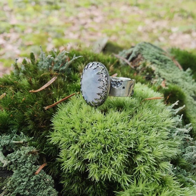 Bague "Désolation" Pierre De Lune Arc-en-ciel Argent Argent Massif