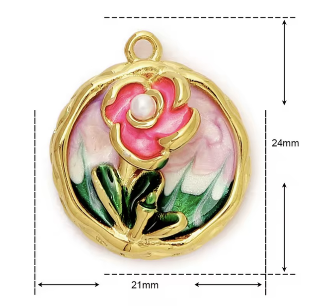 Charm cammeo fiore 3d smaltato 