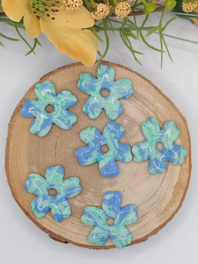 Fleurs Iles Paillettes Bleu effet pierre 