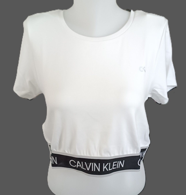 Tee shirt crop top Calvin Klein blanc femme