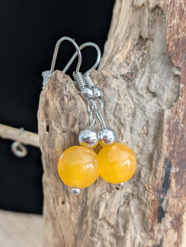 Boucles d'oreilles Agate jaune argent S925