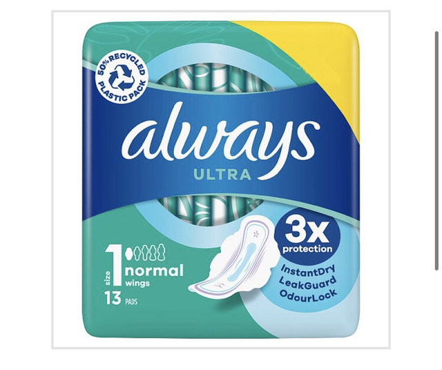 Always Ultra Sanitary Towels Normal (Size 1) Wings 13 Pads