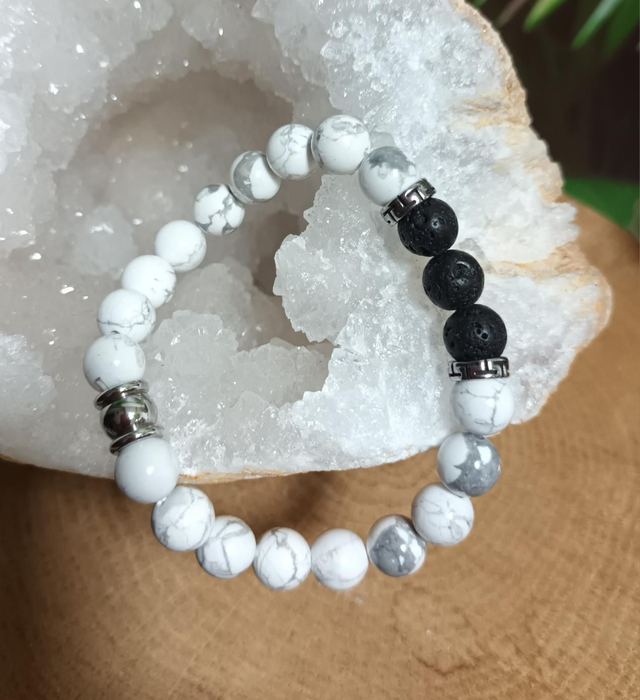 Bracelet en howlite et pierre de lave