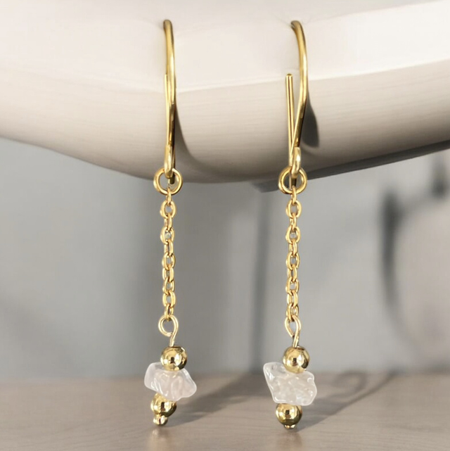 Boucles d’oreilles pendantes - perle de Quartz rose