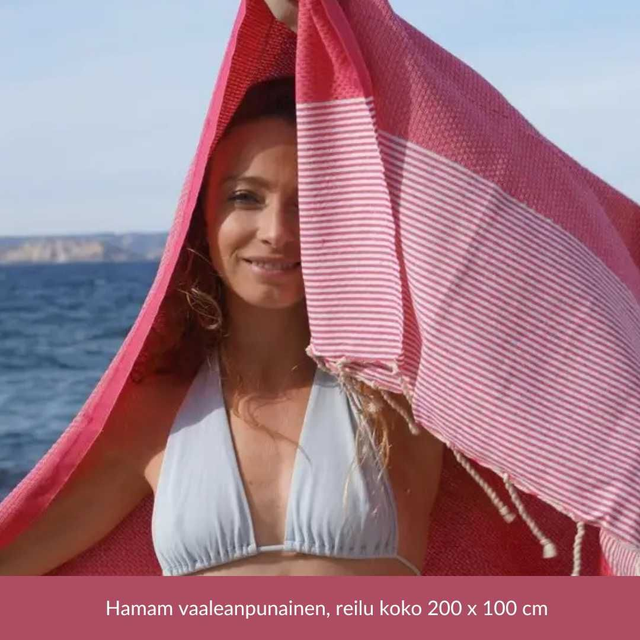 Raidallinen hunajakennokudottu Hamam-pyyhe – vaaleanpunainen 200 x 100 cm