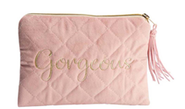 Quilted Make Up Bag - Super Soft Embroidered With "Gorgeous"